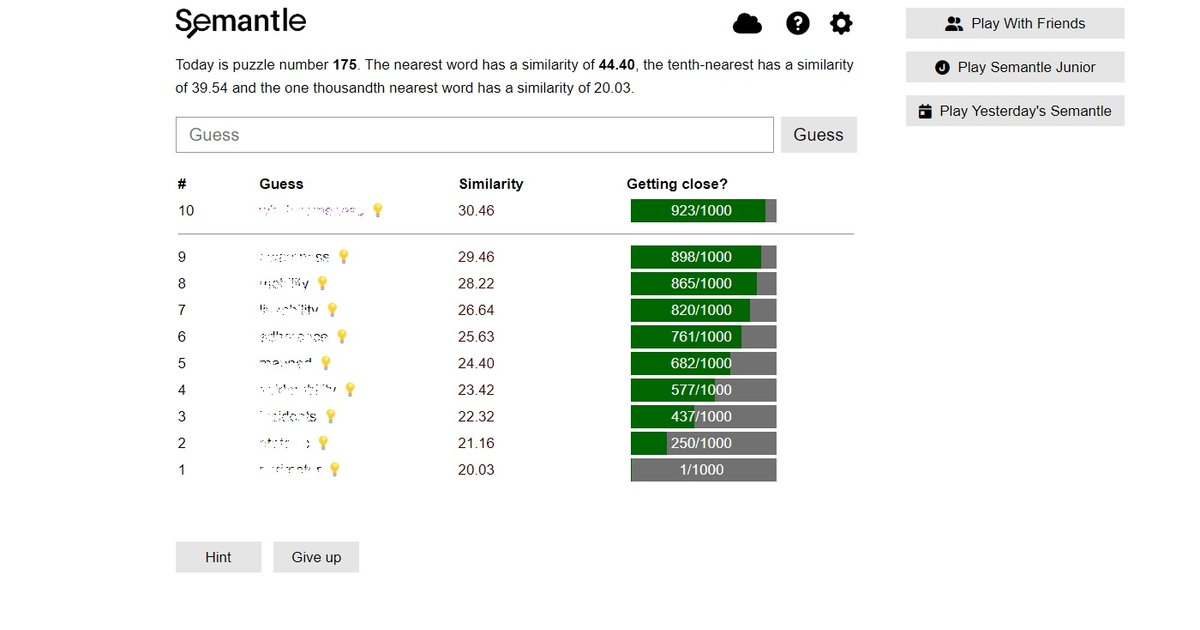 Semantle Example Spormantle -- Semantle on Sporcle Quiz - By arelom