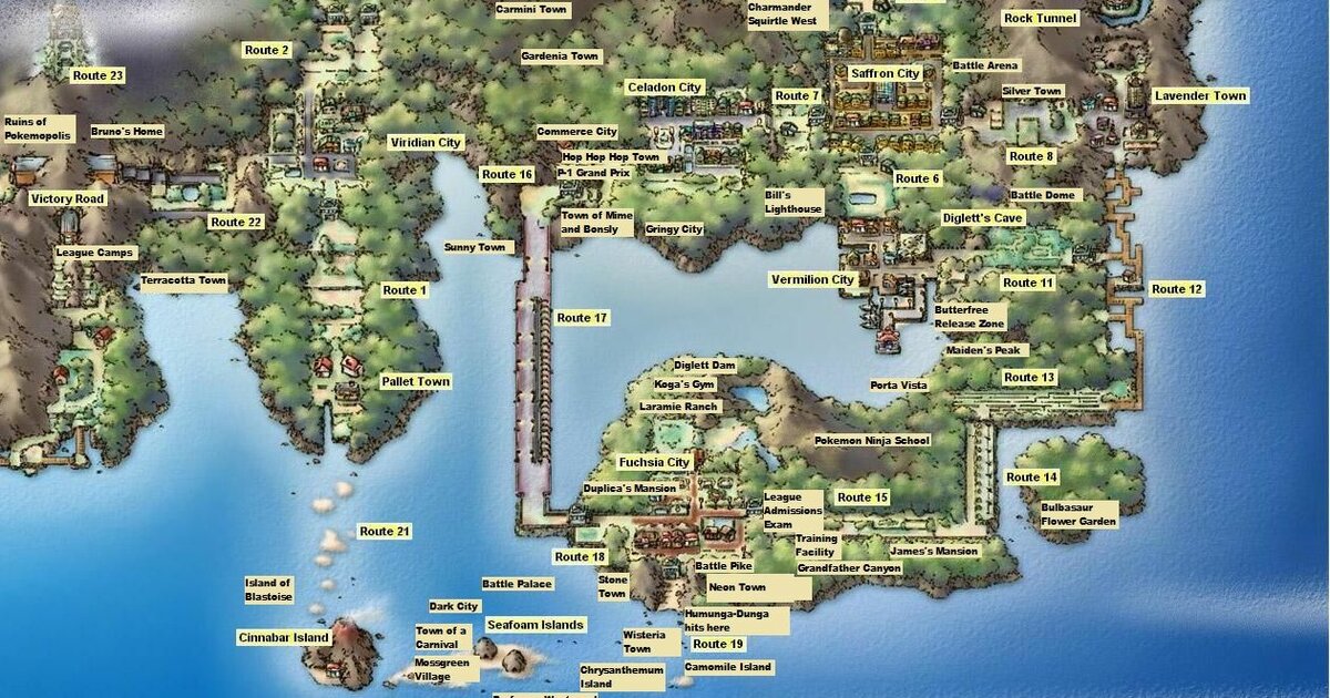 Name All of the Kanto Cities & Towns (Pokémon) [FRLG] Quiz - By jasonpunke