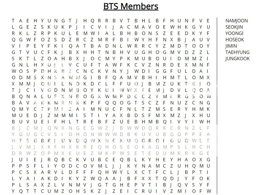 BTS Member Word Search (Hard) Quiz - By HoneyCider