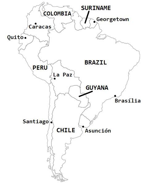 03. Printable South America countries map quiz (pdf)  South america map,  South america, North america map