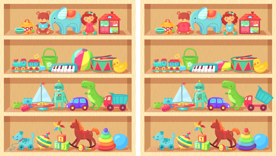 Click the Differences Playroom Shelves Quiz By Stavia